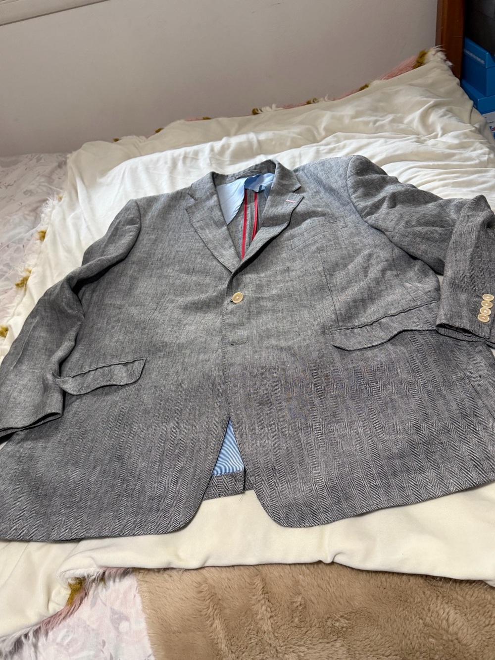Thomas Pink Linen Black Patterned Blazer Jacket Men’s 50R
